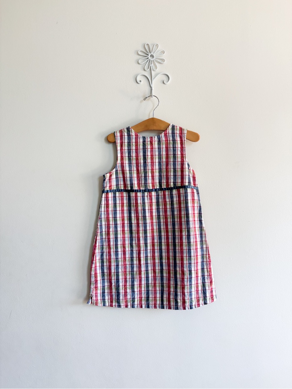 Y2K Vintage Little Me cotton Girls' Sleeveless Plaid Dress in Red, white & blue